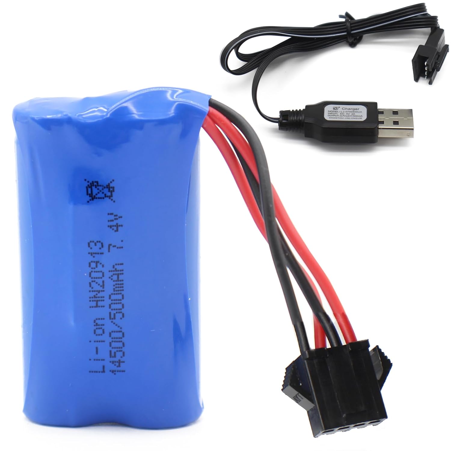 Li-ion 7.4V 14500-500mAh Rechargeable Battery with SM-3P Plug and USB ...
